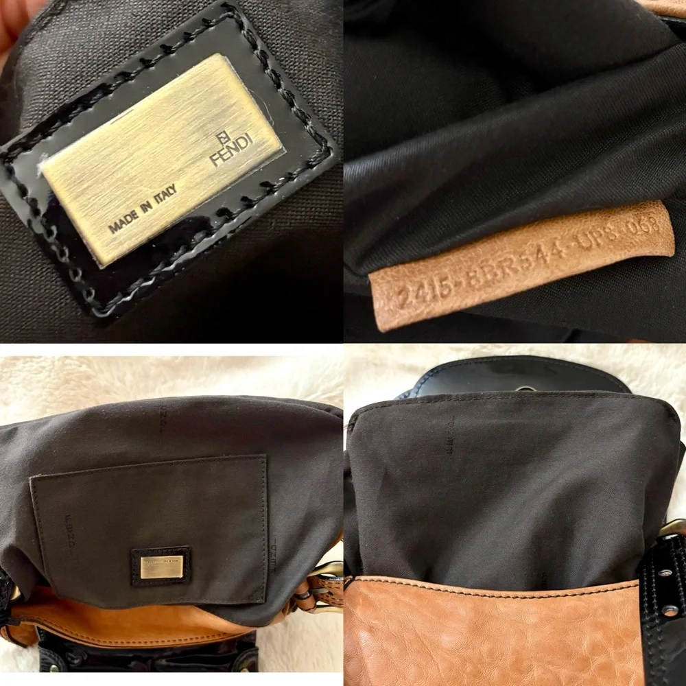 Auth🌷Fendi🌷 Zucca Shoulder Bag Nappa B Bis Patent Trim Pochette/Flap Bag⚡️ - Picture 13 of 16